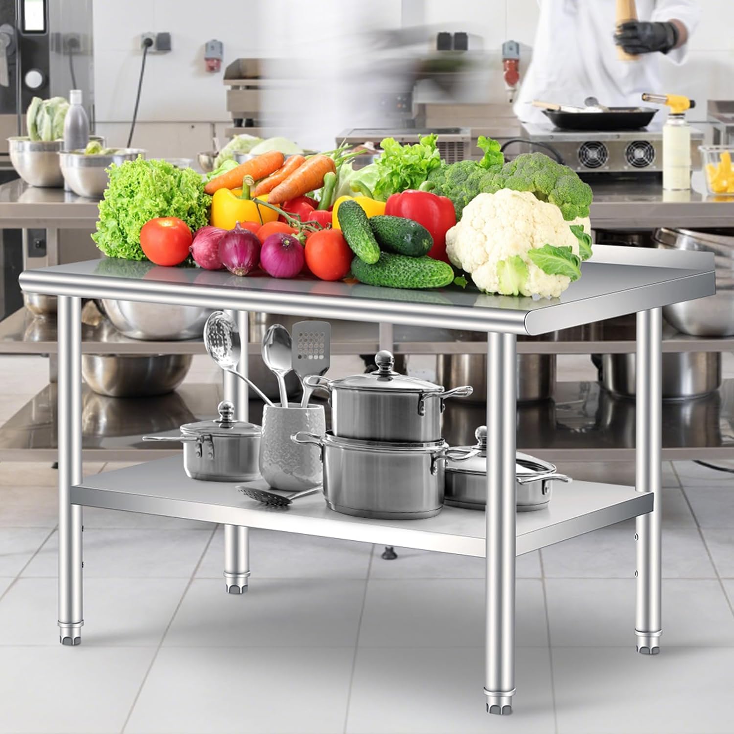 Commercial Kitchen Backsplash - Table de préparation en acier inoxydable
