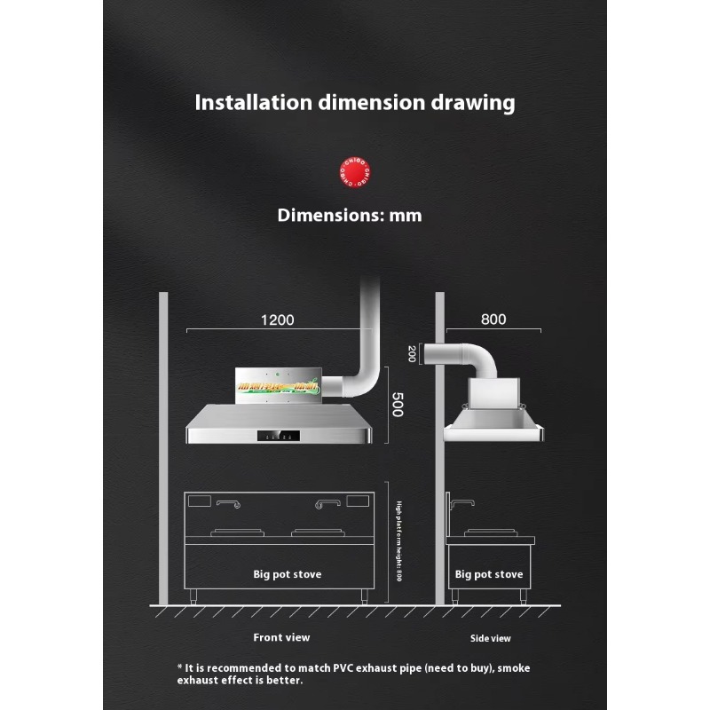 Commercial Kitchen Range Hood - Hotte de cuisine commerciale en acier