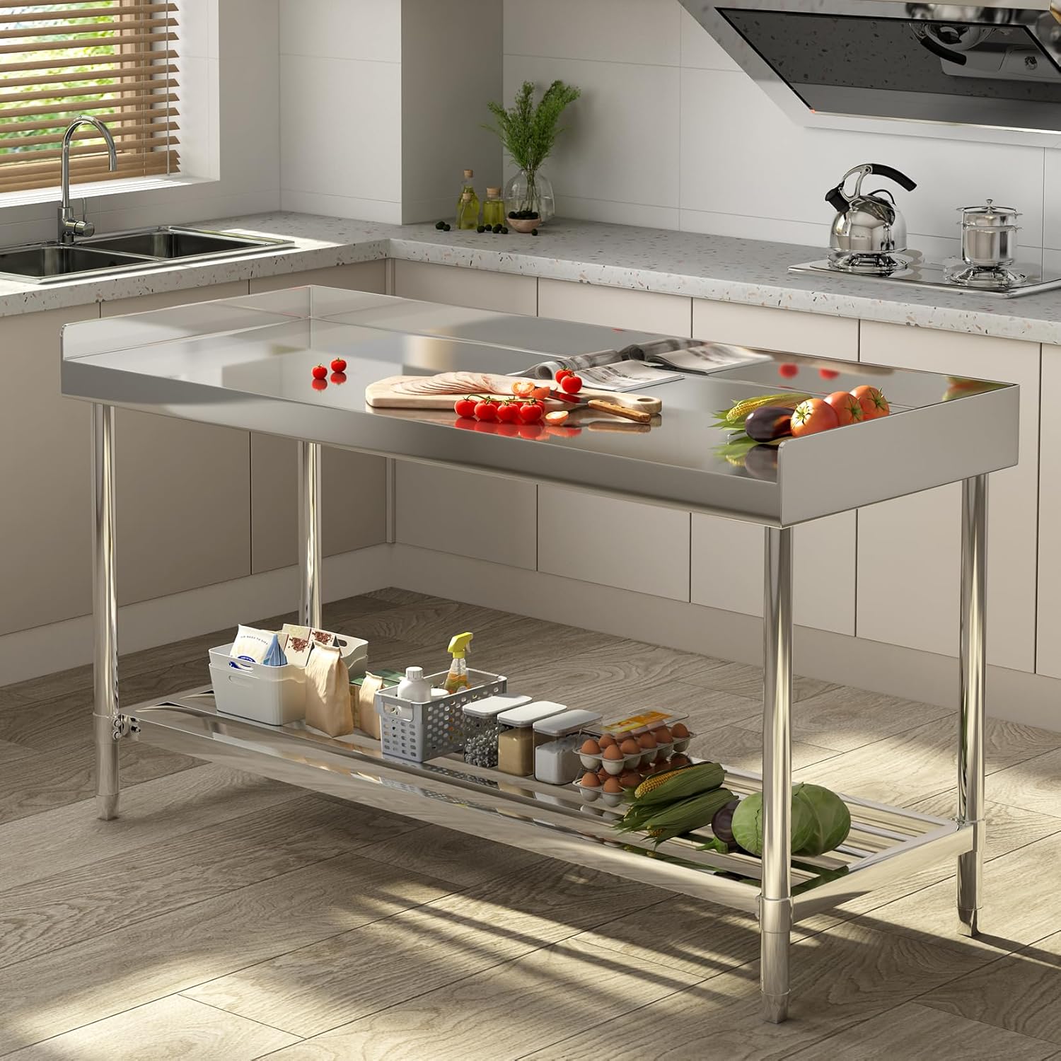 Commercial Kitchen Backsplash - Table de travail en acier inoxydable,